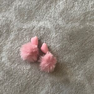 Pink Heart Pom Pom Earrings
